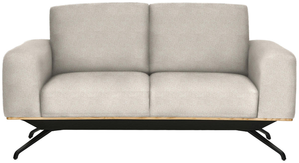 2-SITZER-SOFA in Struktur Creme  - Creme/Schwarz, Design, Holz/Textil (166/85-104/95cm) - Novel