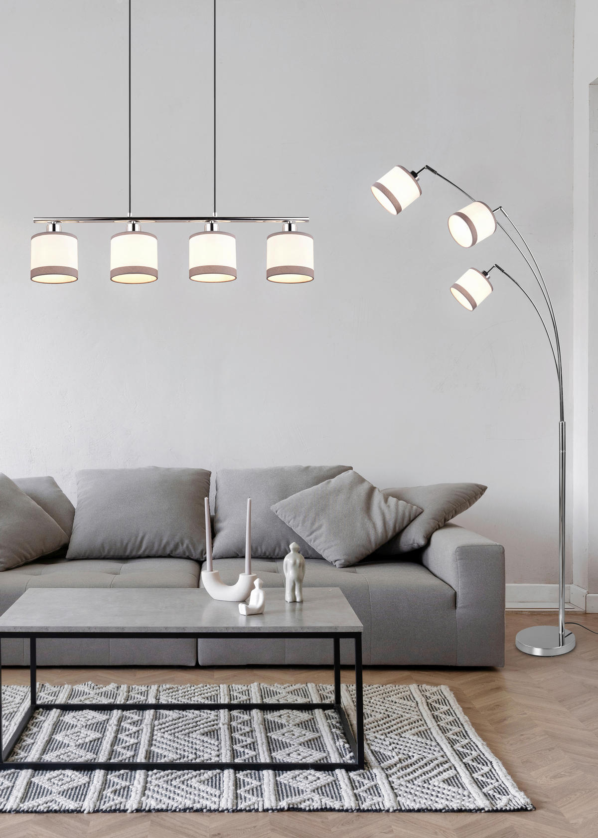 HÄNGLAMPA Davos 75/12/150 cm  - vit/kromfärg, Basics, metall/textil (75/12/150cm)
