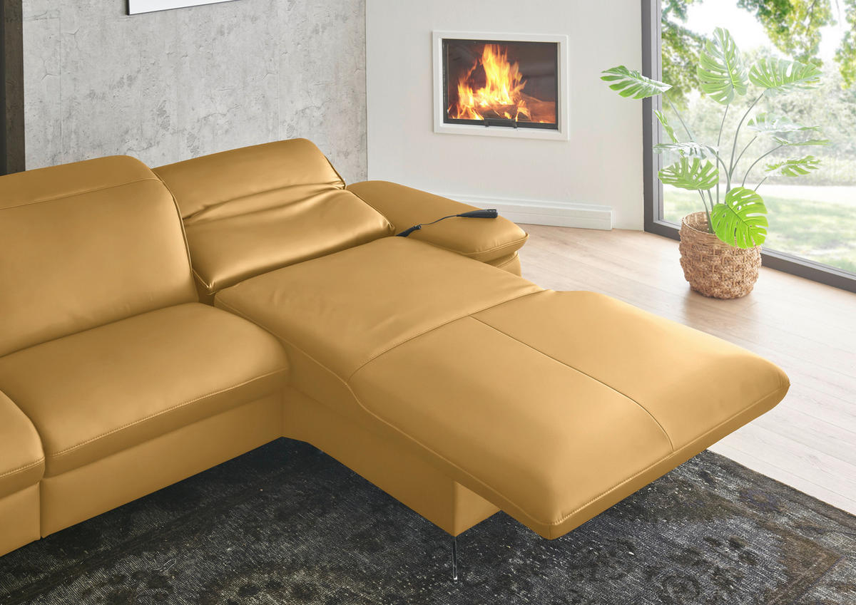 ECKSOFA  Echtleder Gelb  - Gelb/Schwarz, Design, Leder/Metall (307/169cm) - Beldomo Premium