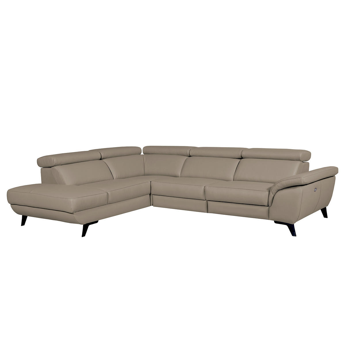 ECKSOFA DALLAS in Echtleder Taupe  228/283 cm  - Taupe/Schwarz, Design, Leder/Metall (228/283cm) - Livetastic