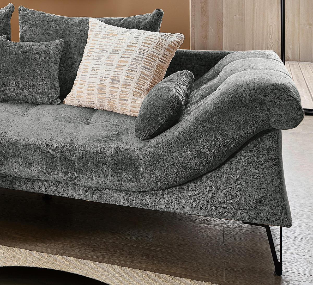 ECKSOFA GARDA Anthrazit Chenille Zierkissen, Rückenkissen, Nierenkissen, Rücken echt  - Anthrazit/Schwarz, KONVENTIONELL, Textil/Metall (192/310cm) - Livetastic
