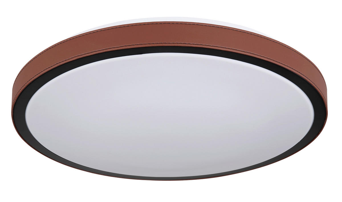LED-DECKENLEUCHTE 24 W  42/9,5 cm    - Weiss/Dunkelbraun, Konventionell, Leder/Kunststoff (42/9,5cm) - Globo