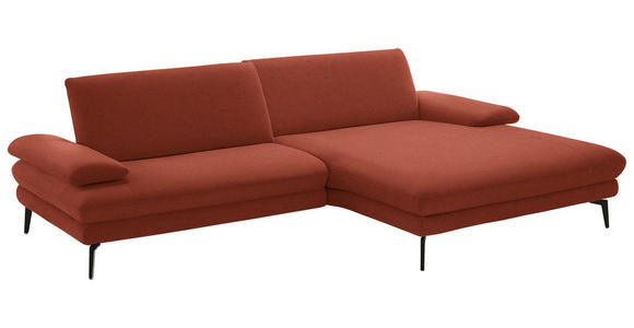 ECKSOFA  in Chenille, Flachgewebe Terracotta  284/180 cm  - Terracotta/Schwarz, Design, Textil/Metall (284/180cm) - Dieter Knoll