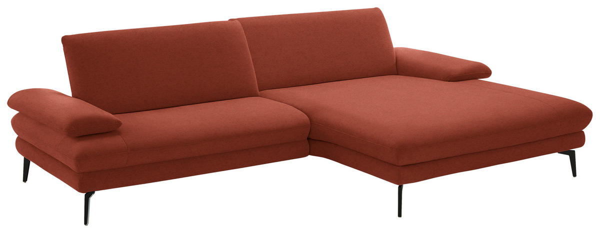 ECKSOFA  in Chenille, Flachgewebe Terracotta  284/180 cm  - Terracotta/Schwarz, Design, Textil/Metall (284/180cm) - Dieter Knoll