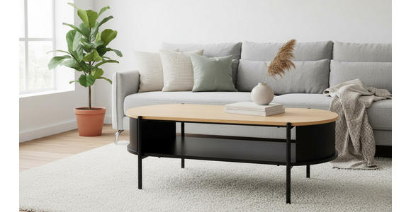 COUCHTISCH 100/54/36,5 cm oval Naturfarben, Schwarz  - Schwarz/Naturfarben, Trend, Holzwerkstoff/Metall (100/54/36,5cm) - Xora