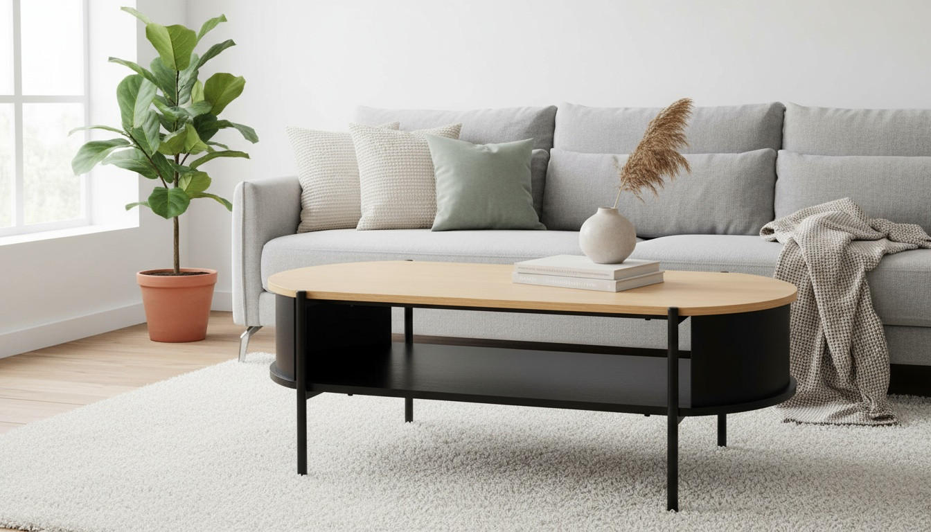 COUCHTISCH 100/54/36,5 cm oval Naturfarben, Schwarz  - Schwarz/Naturfarben, Trend, Holzwerkstoff/Metall (100/54/36,5cm) - Xora