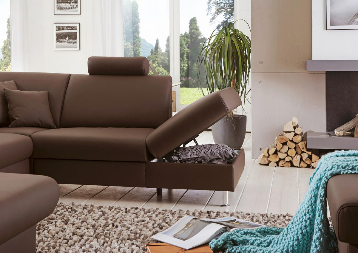 SOFFA i äkta läder mörkbrun  - aluminiumfärg/mörkbrun, Design, metall/läder (233/339/165cm) - Beldomo Premium