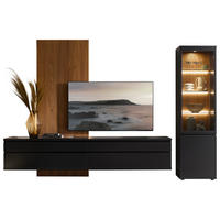 WOHNWAND  in Schwarz, Nussbaumfarben  345/237/49 cm  - Nussbaumfarben/Schwarz, Design, Glas/Holz (345/237/49cm) - Invivus