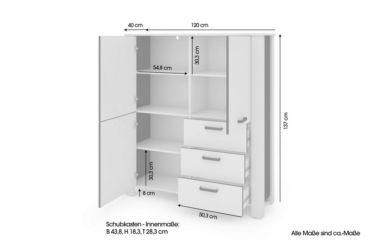 HIGHBOARD  in 120/137/40 cm  - Schwarz/Weiß, Design, Holzwerkstoff/Kunststoff (120/137/40cm) - MID.YOU