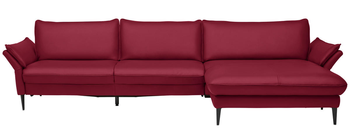ECKSOFA in Echtleder Rot  334/172 cm  - Rot/Schwarz, Design, Leder/Metall (334/172cm) - Valdera