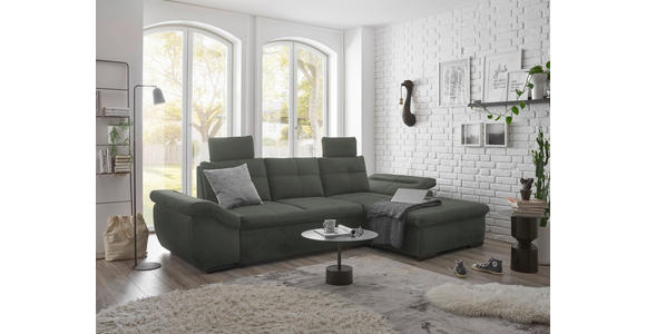 ECKSOFA in Mikrovelours Dunkelgrün - Dunkelgrün/Schwarz, KONVENTIONELL, Kunststoff/Textil (275/170cm) - Carryhome