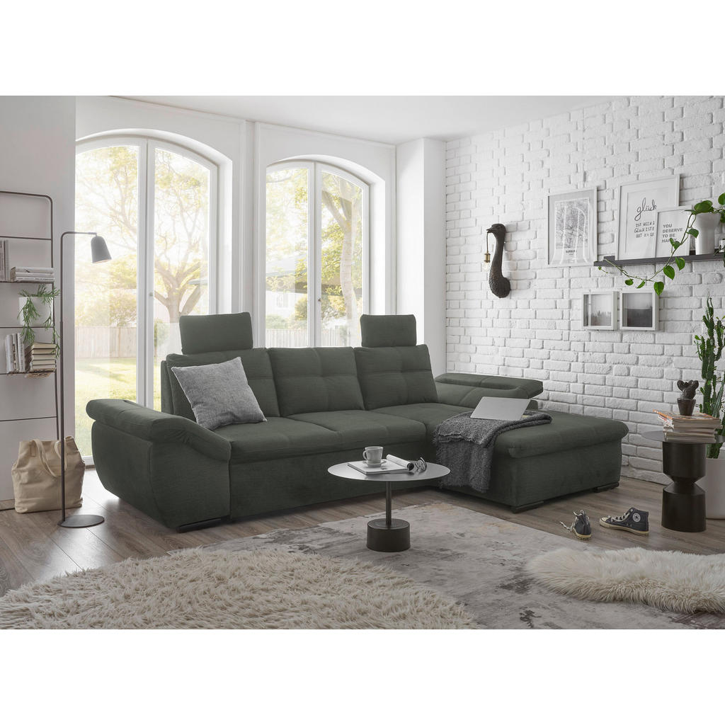 Thumbnail - Carryhome Ecksofa, Dunkelgrün, Textil, 4-Sitzer, Füllung: Schaumstoffflocken, Ottomane rechts, L-Form, 275x170 cm, Typen...