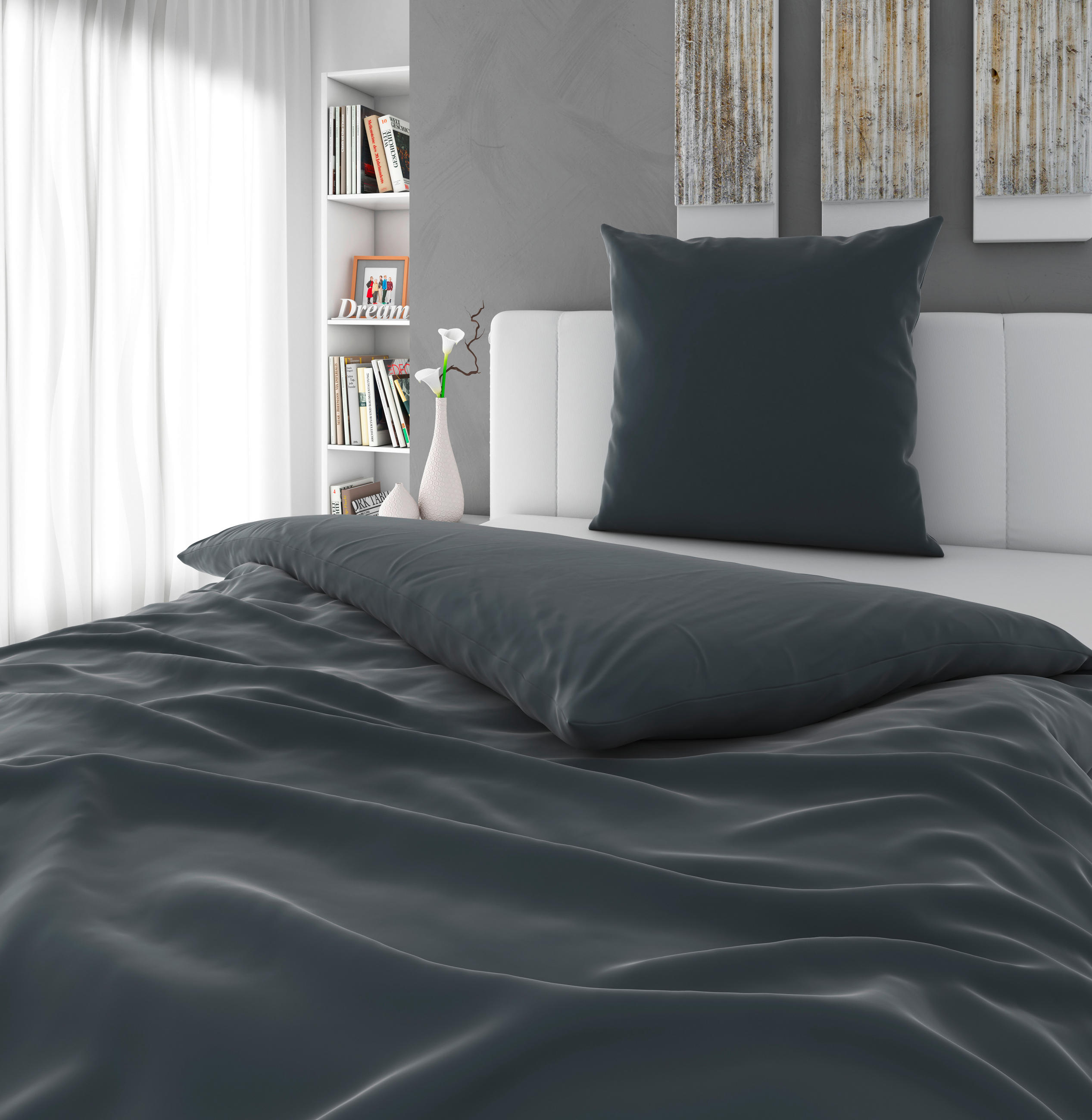 BETTWÄSCHE 135/200 cm Satin  - Anthrazit, Textil (135/200cm) - Novel