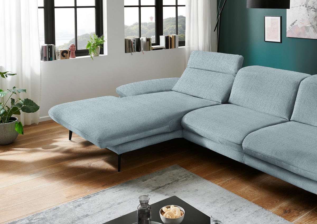 ECKSOFA in Chenille Pastellblau  - Pastellblau/Schwarz, Design, Textil/Metall (188/319cm) - Beldomo System
