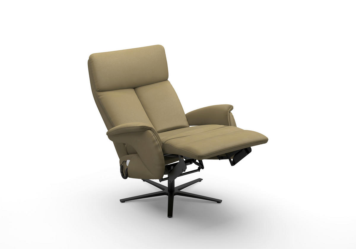 RELAXSESSEL TV TRIPLE SEVEN XTRA LARGE S1 Echtleder Kopfteilverstellung, Fußteilverstellung, Rücken echt    - Schwarz/Olivgrün, Basics, Leder/Metall (86/111/86cm) - Sit & More