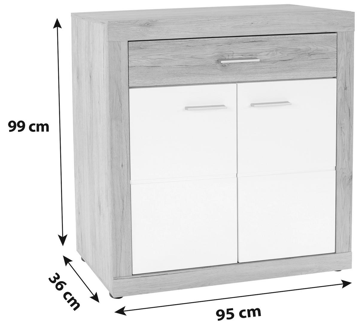 KOMODA, bela, barve hrasta  - barve hrasta/bela, Konvencionalno, leseni material (95/98,7/36cm) - Xora
