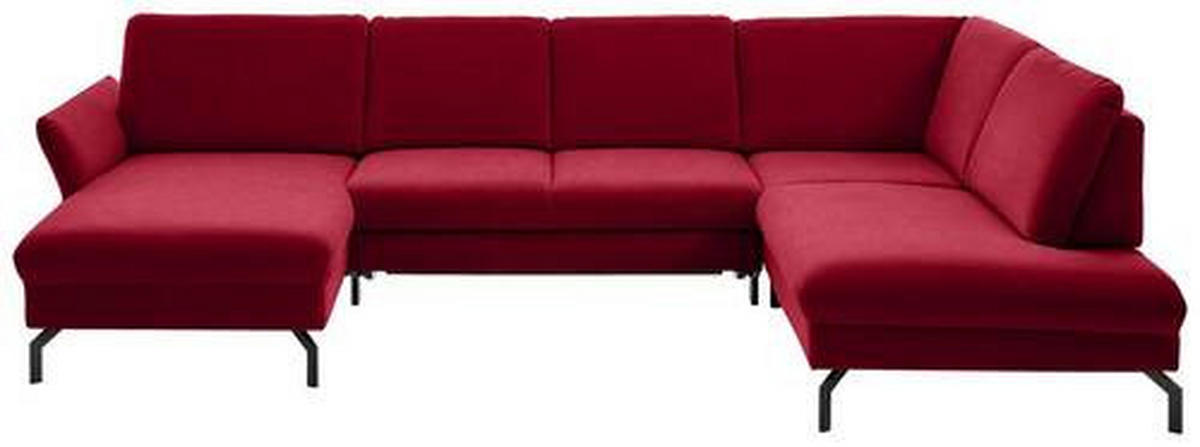 WOHNLANDSCHAFT Rot Velours  - Rot/Schwarz, Design, Textil/Metall (179/335/220cm) - Beldomo System