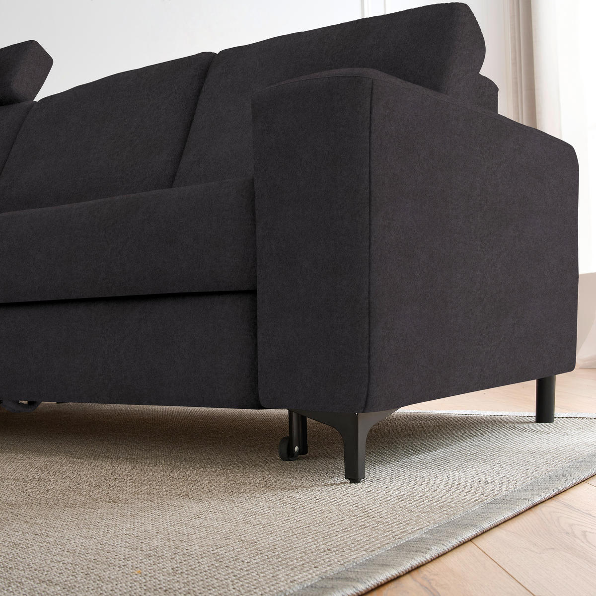 ECKSOFA in Velours Anthrazit  - Anthrazit/Schwarz, Konventionell, Textil/Metall (167/247cm) - Stylife