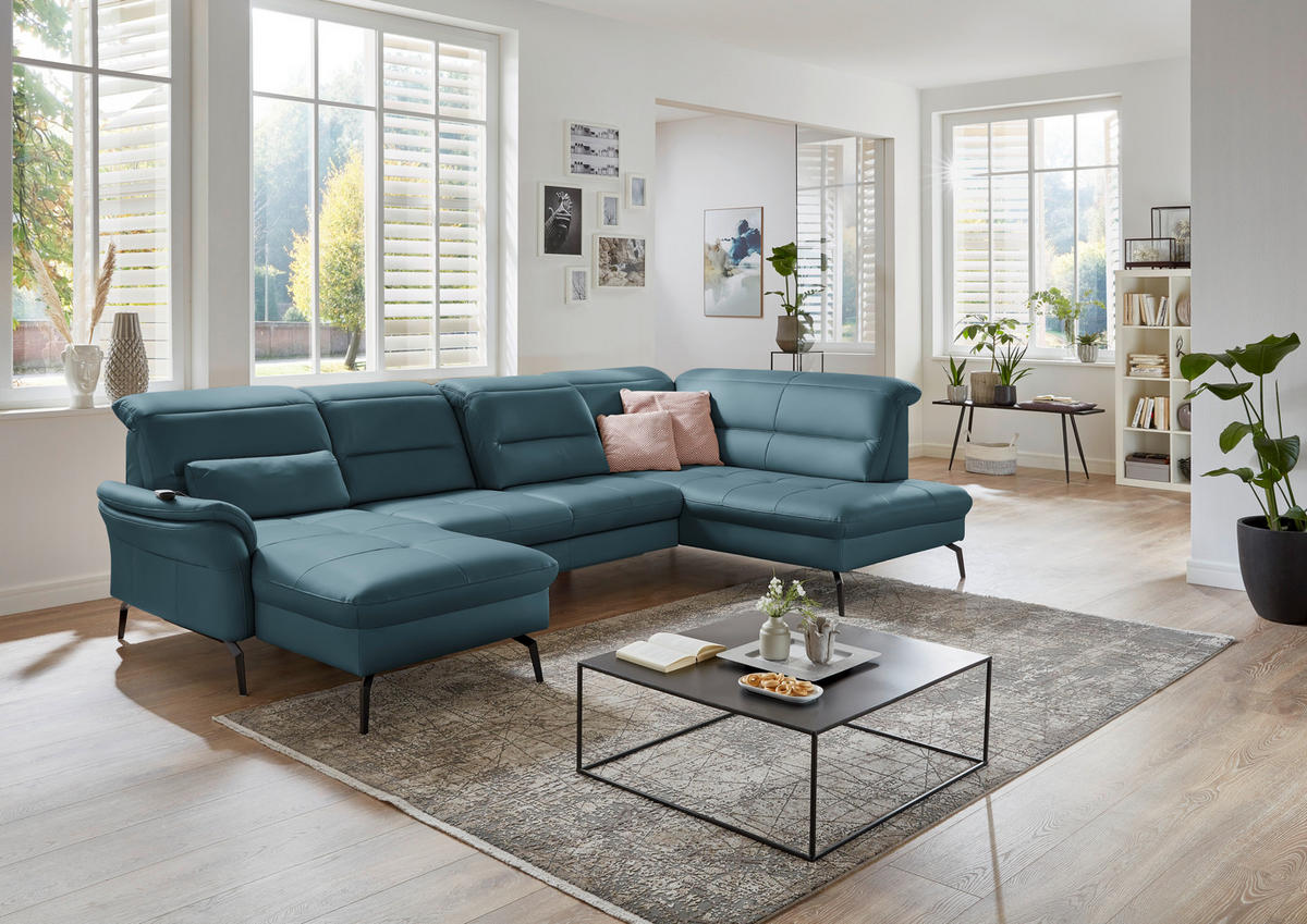 WOHNLANDSCHAFT in Echtleder Blau  - Blau/Schwarz, Design, Leder/Metall (181/336/206cm) - Beldomo Speed