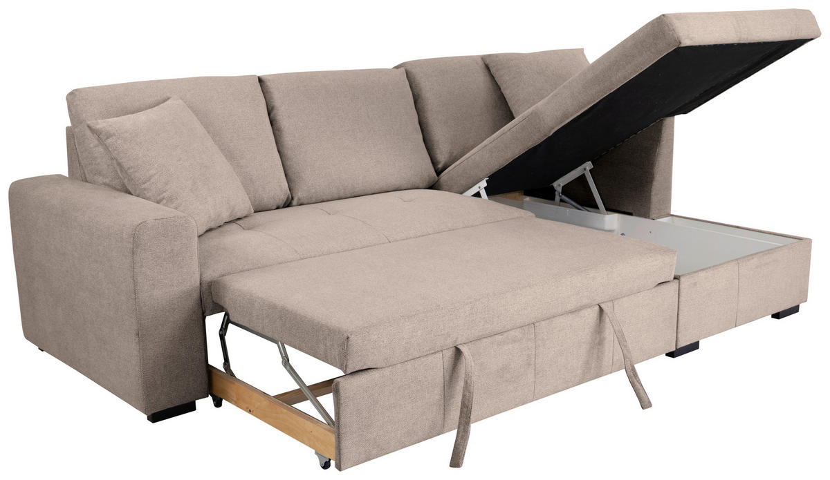 ECKSOFA LUKAS Hellbraun Struktur Zierkissen, Bettkasten  - Hellbraun, Trend, Textil (239/158cm) - P & B