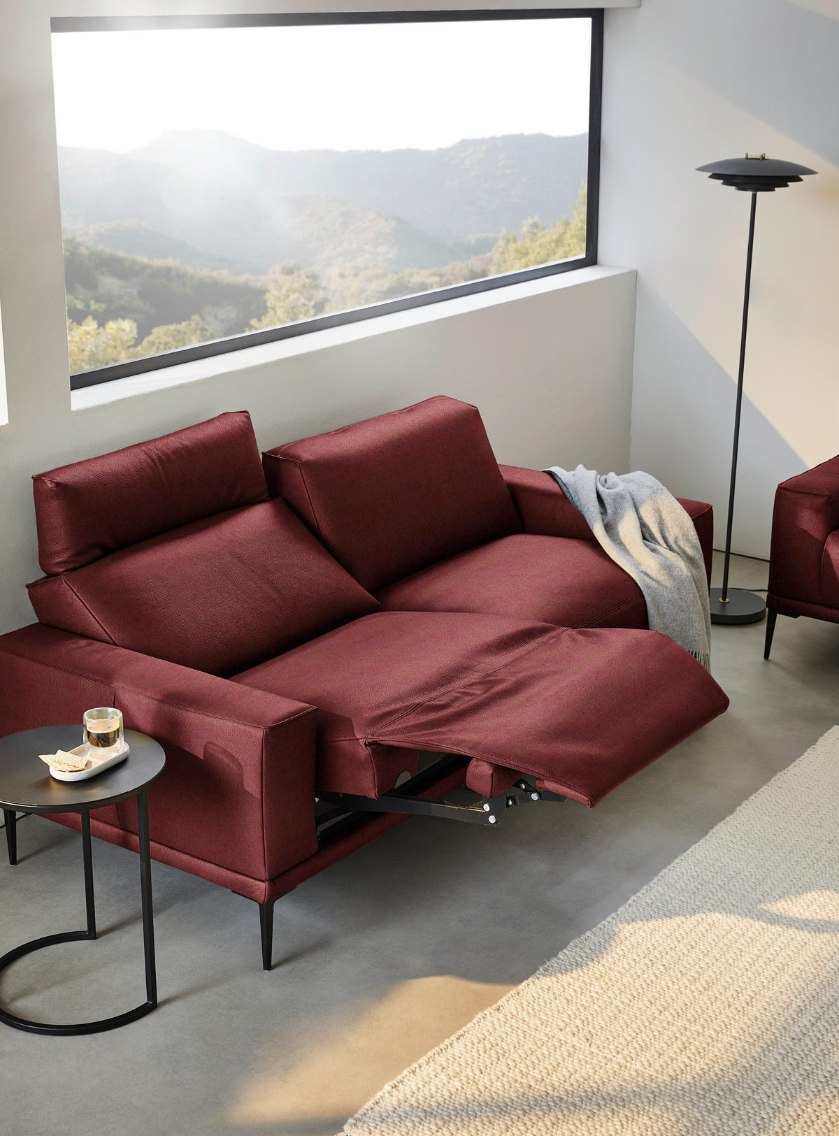 2,5-SITZER in Echtleder Bordeaux  - Bordeaux/Schwarz, Design, Leder/Metall (200/102/92cm) - Johann Jakob