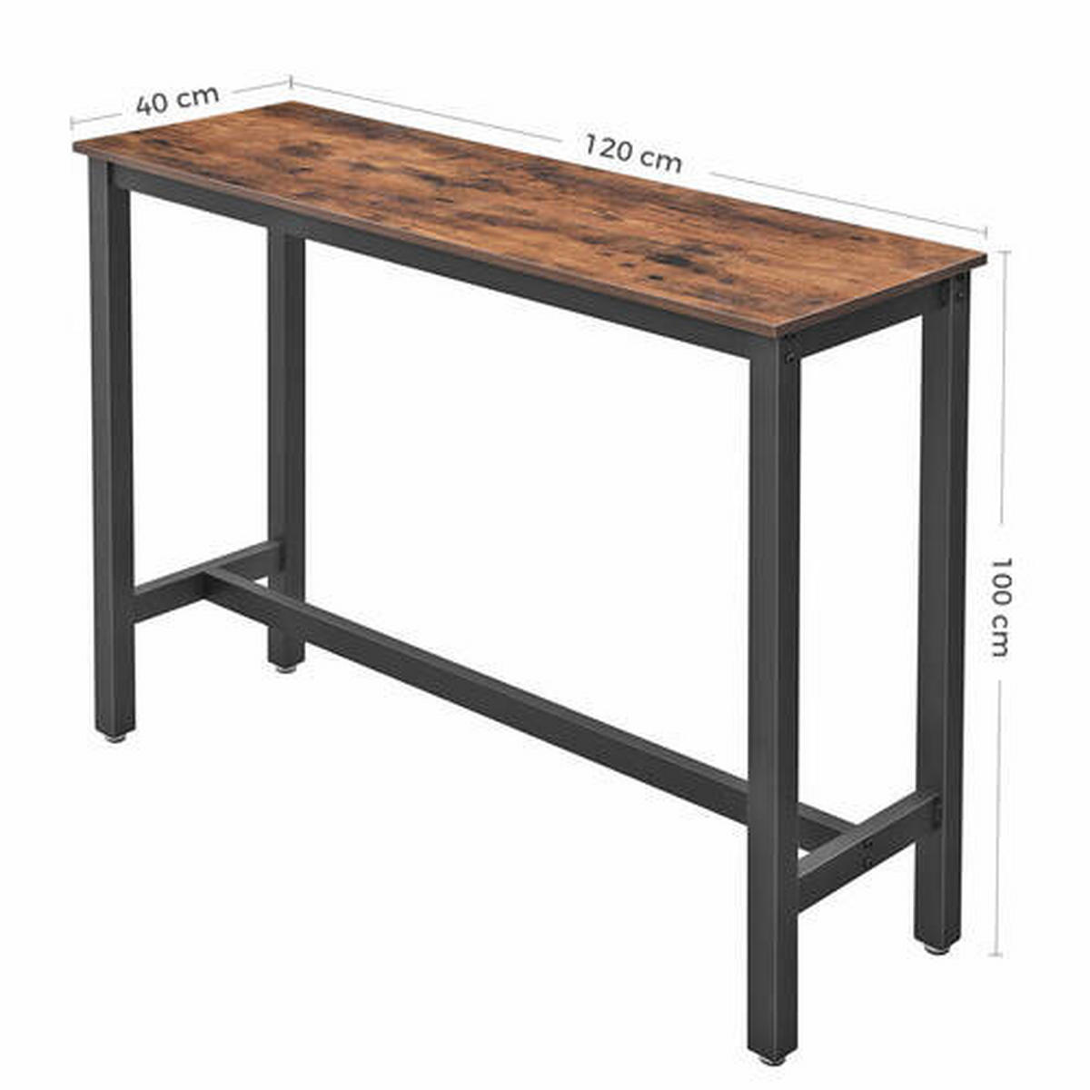 BAROVÝ STŮL, hnědá, černá, 120/40/100 cm - černá/hnědá, Natur, kov/kompozitní dřevo (120/40/100cm) - Boxxx