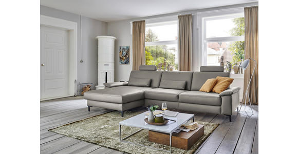 ECKSOFA in Echtleder Hellgrau 176/334 cm - Hellgrau/Schwarz, Design, Leder/Metall (176/334cm) - Dieter Knoll
