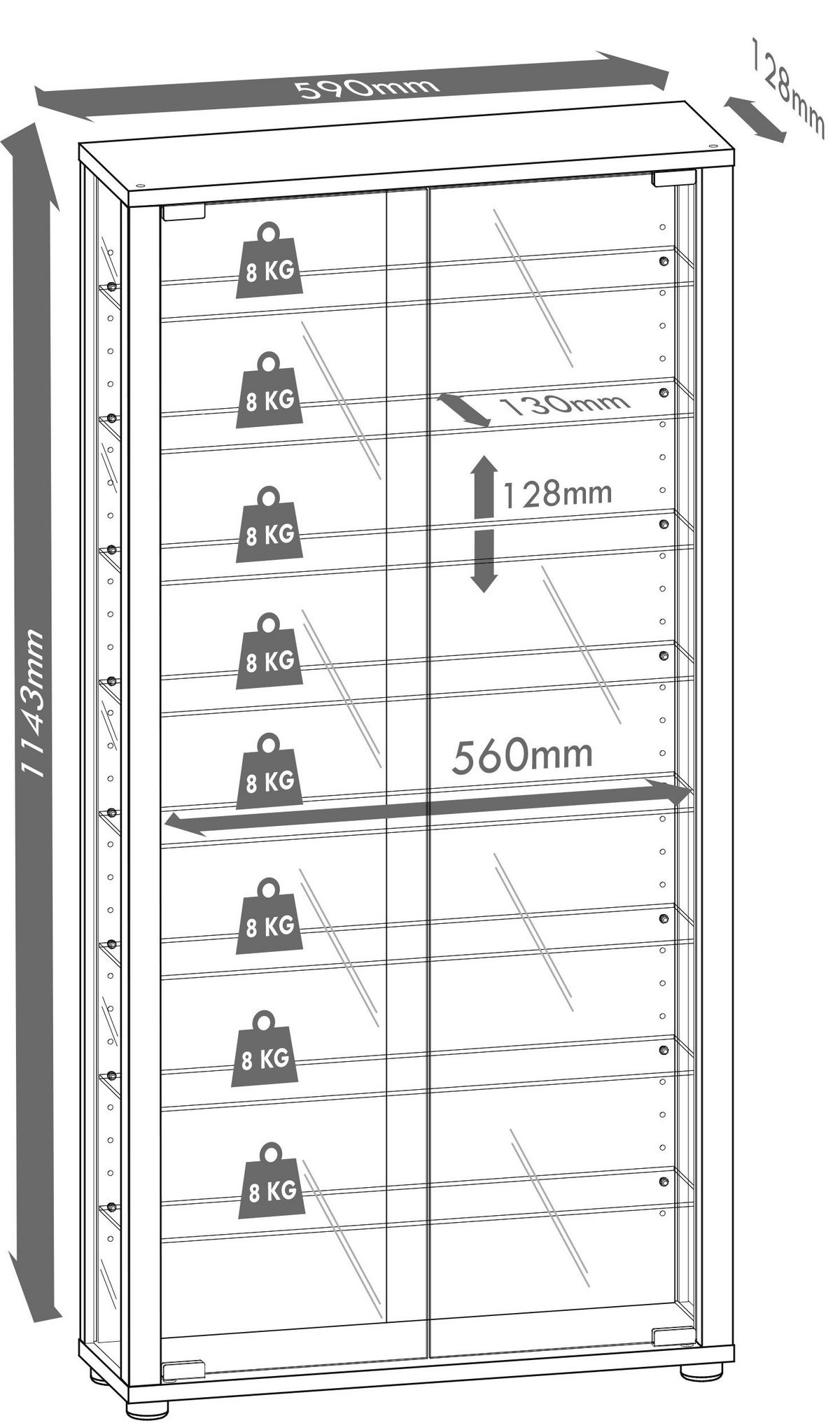 HÄNGEVITRINE in Nussbaumfarben  - Nussbaumfarben/Schwarz, Modern, Glas/Holzwerkstoff (59/114,3/18cm) - MID.YOU