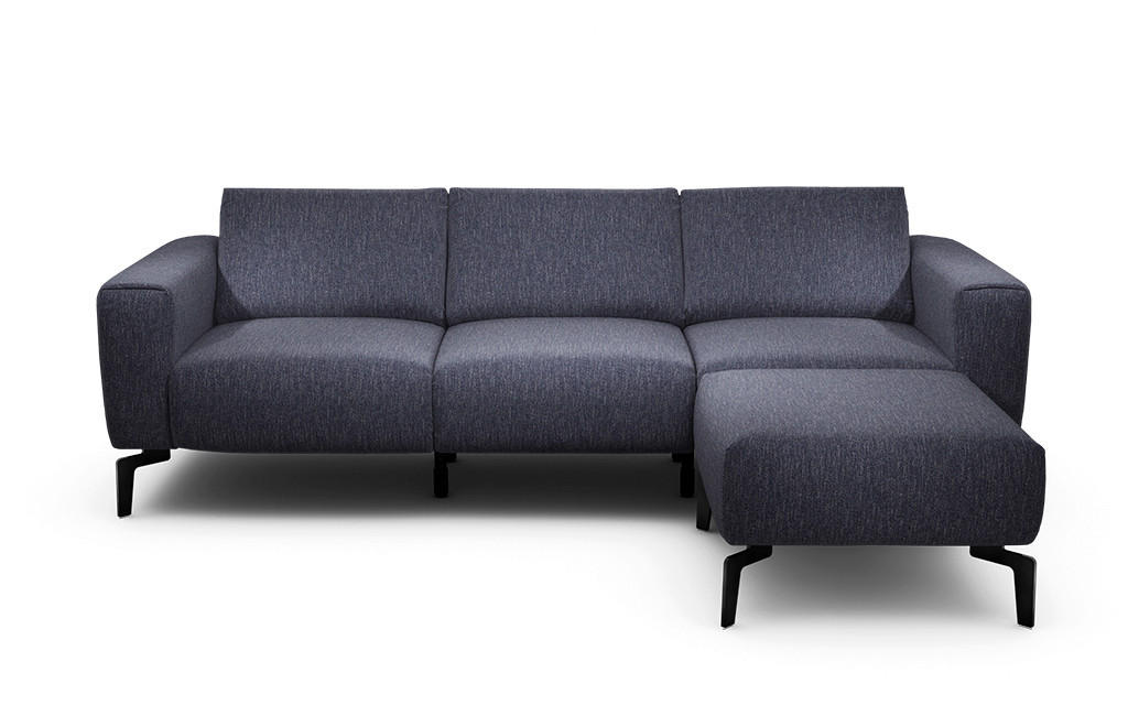 Dreisitzer inkl. Hocker Chenille Blau  - Blau/Schwarz, Design, Textil/Metall (250/86/86-94cm) - SENSOO