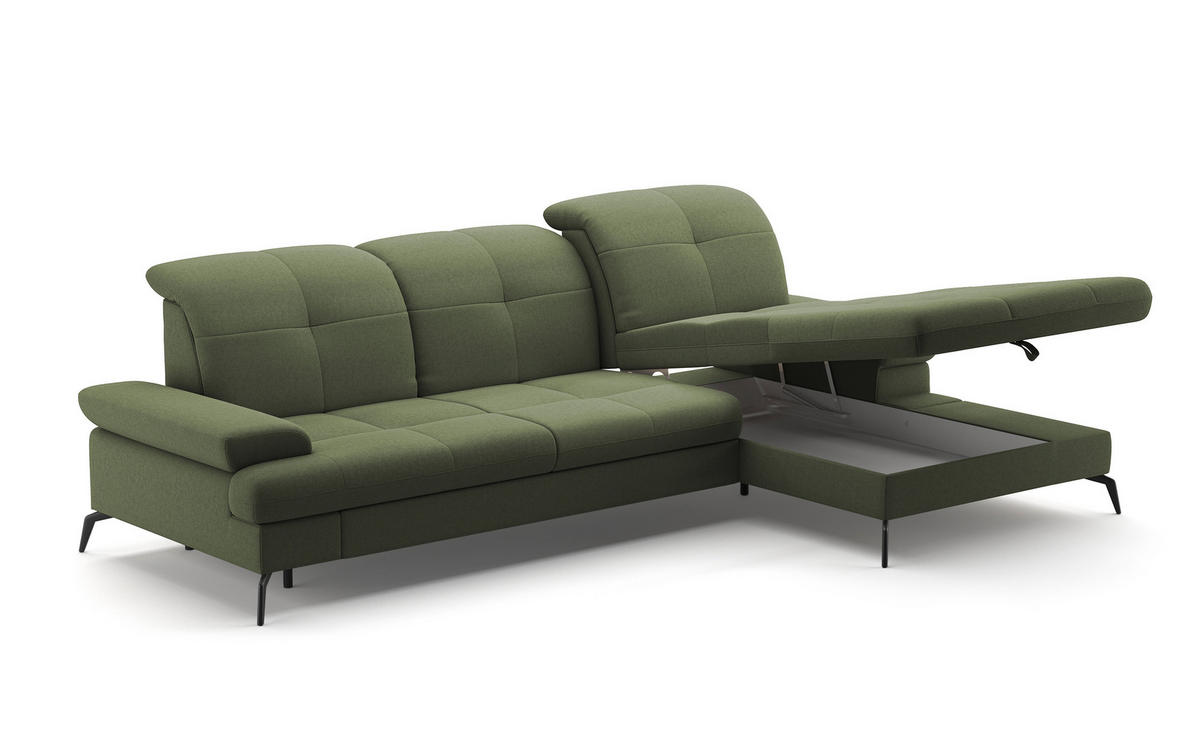 ECKSOFA in Flachgewebe Olivgrün  - Schwarz/Olivgrün, Konventionell, Textil/Metall (279/185cm) - Sit & More