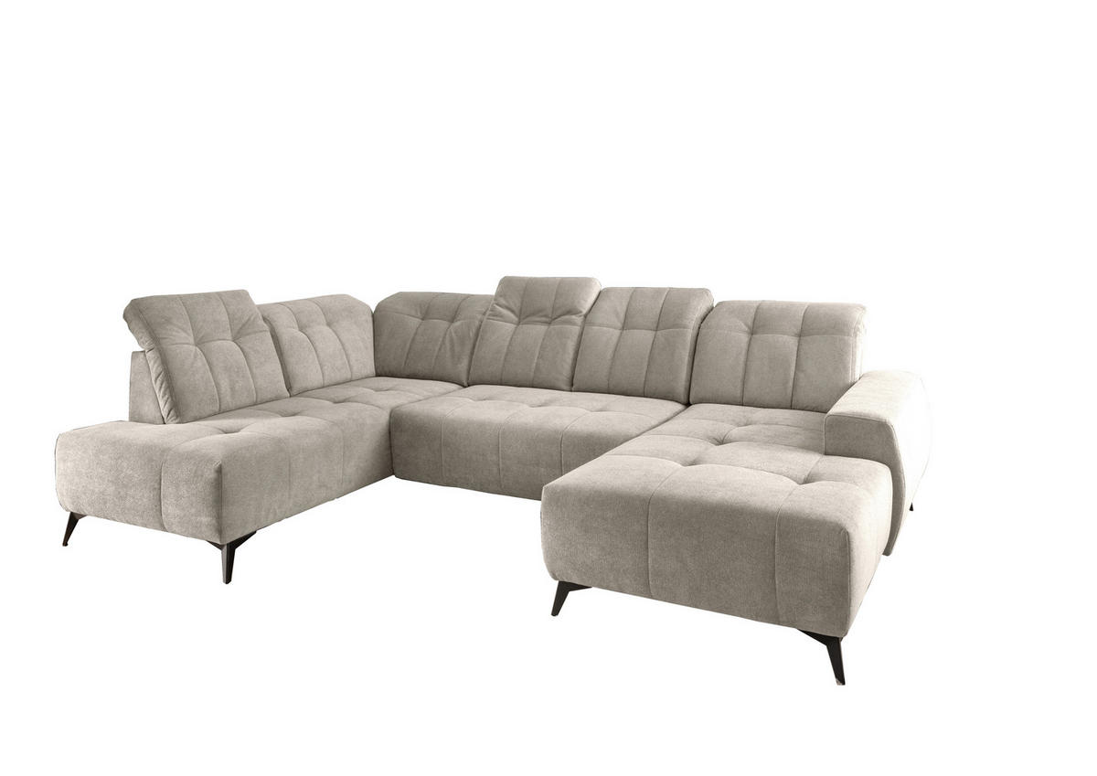 WOHNLANDSCHAFT SANO Beige Chenille  - Beige/Schwarz, MODERN, Textil/Metall (200/337/180cm) - Livetastic