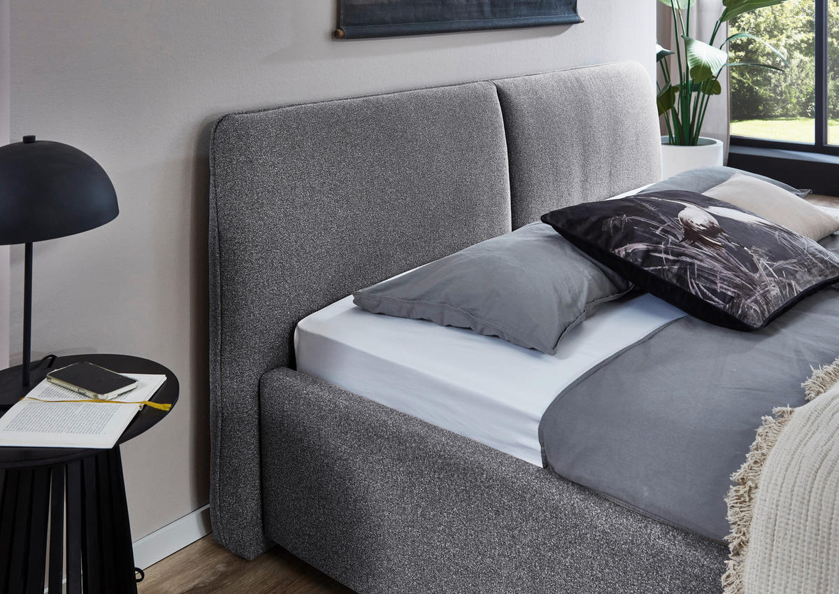 POLSTERBETT 180/200 cm,  in Grau,  - Schwarz/Grau, Design, Holz/Textil (180/200cm) - Stylife