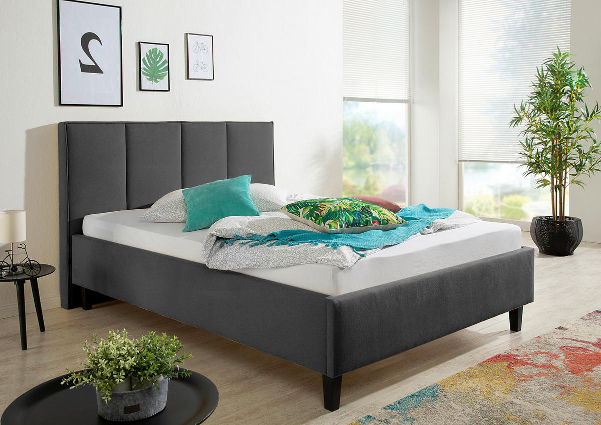 POLSTERBETT 140/200 cm,  in Anthrazit,  - Anthrazit/Schwarz, MODERN, Holz/Textil (140/200cm) - Livetastic