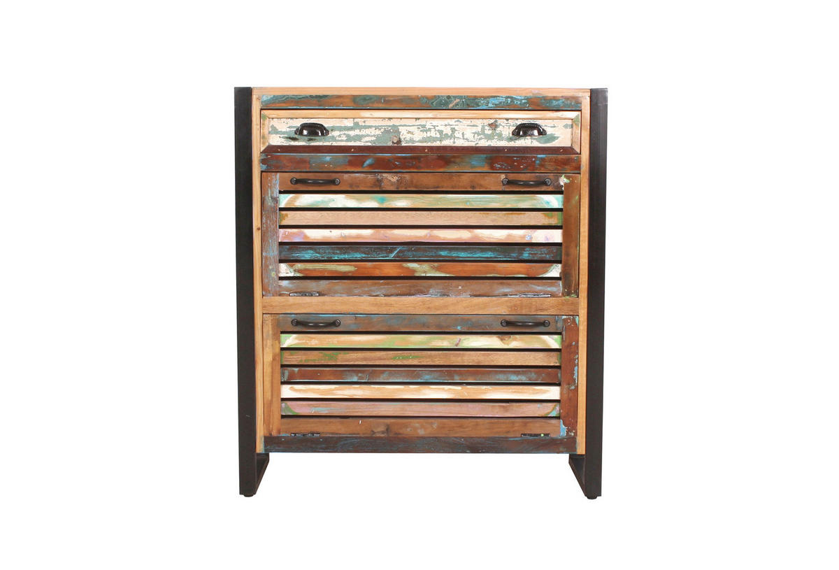 SCHUHSCHRANK Altholz massiv Multicolor, Schwarz  - Multicolor/Schwarz, Design, Holz/Metall (85/96/35cm) - MID.YOU