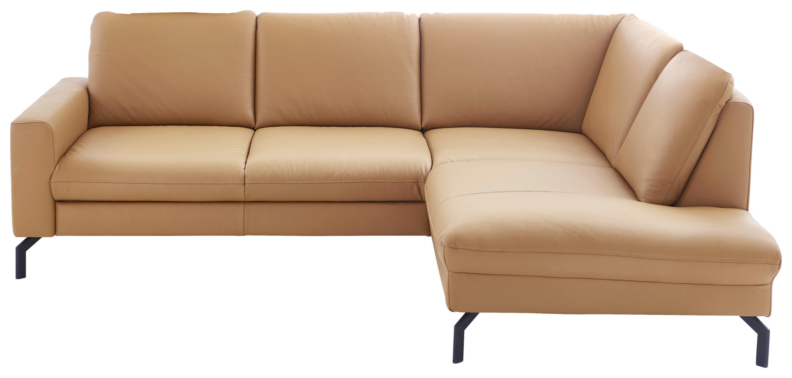 ECKSOFA in Echtleder Currygelb  - Currygelb/Schwarz, Design, Leder/Metall (250/194cm) - Beldomo Premium