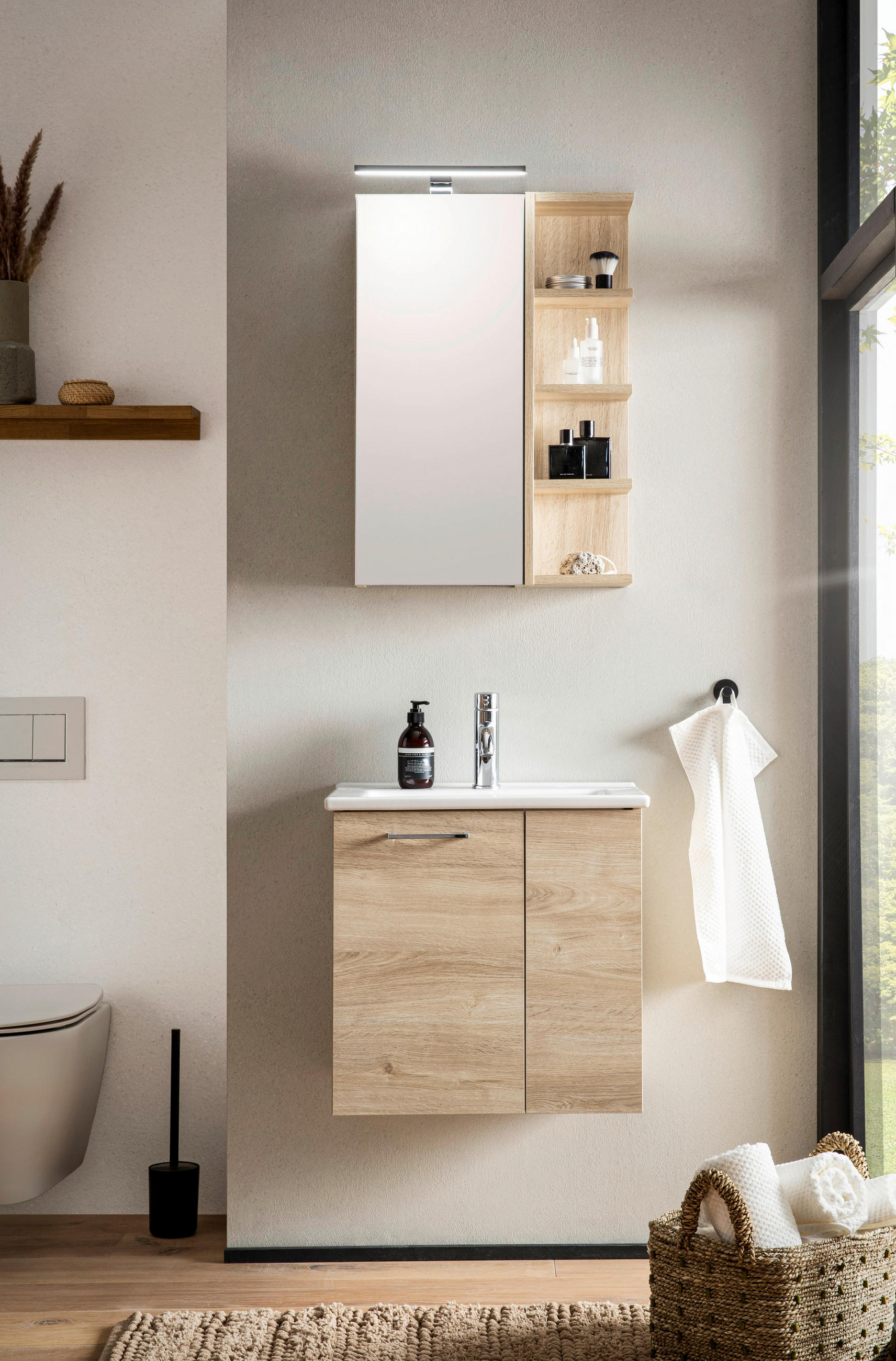 WASCHTISCHKOMBI  - Chromfarben/Eichefarben, MODERN, Keramik/Holzwerkstoff (55/53,8/36,5cm) - Stylife
