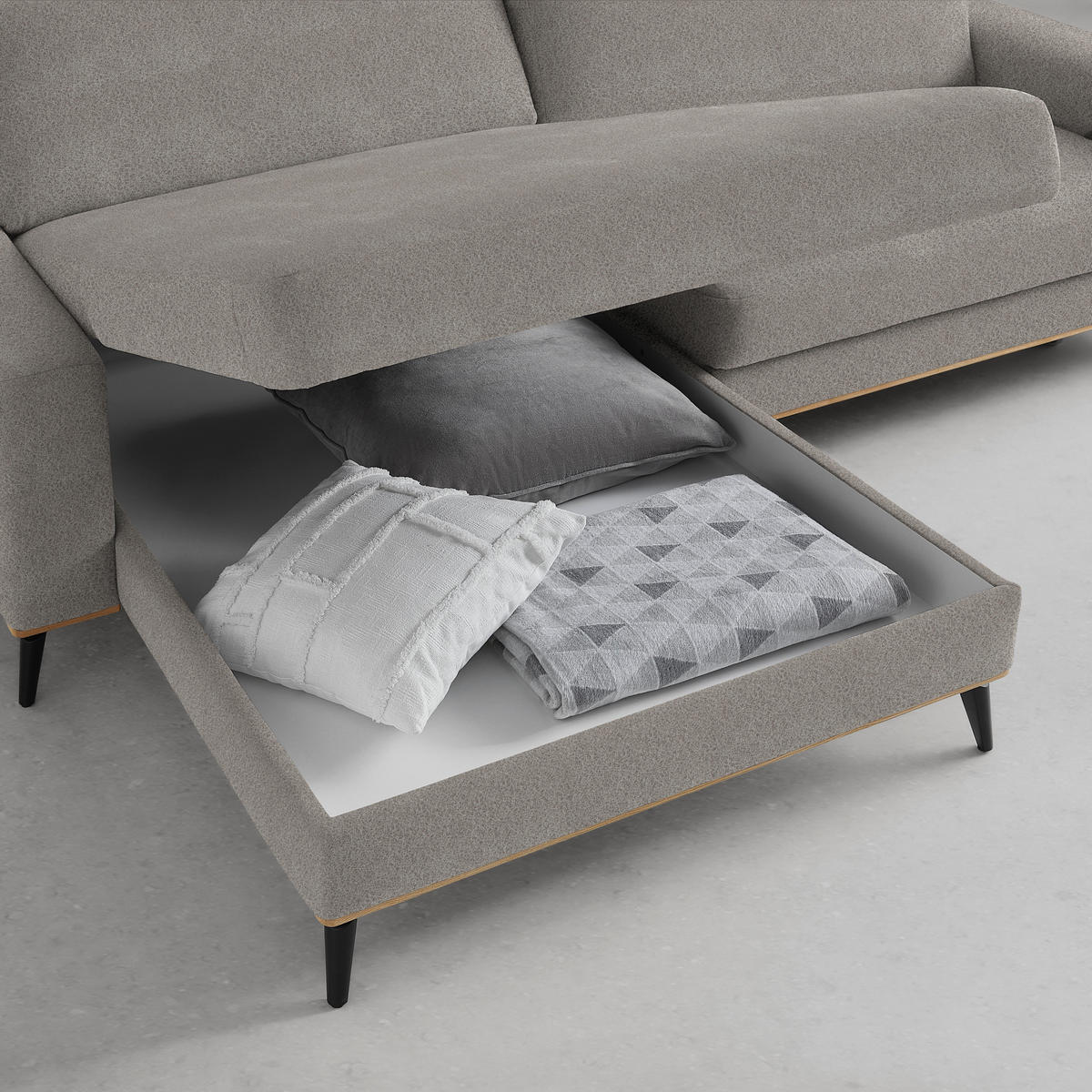 ECKSOFA in Lederlook, Mikrofaser Silberfarben  - Silberfarben/Schwarz, Konventionell, Holz/Textil (167/234cm) - MID.YOU