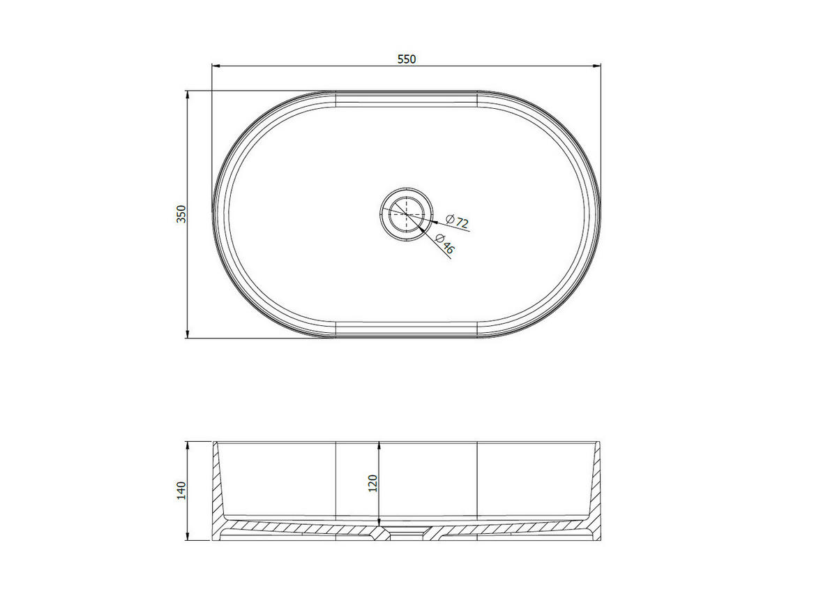 WASCHBECKEN 55/14/35 cm  - Weiß, Basics, Stein (55/14/35cm) - Dieter Knoll