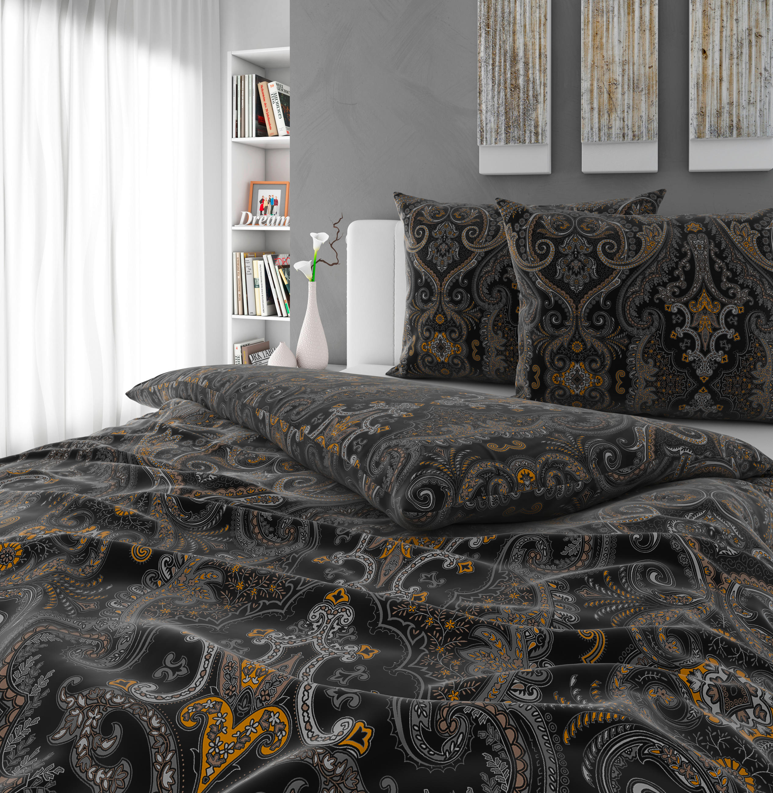 POSTELJNINA ELOISE 200/200 cm saten antracit  - antracit, Konvencionalno, tekstil (200/200cm) - Esposa