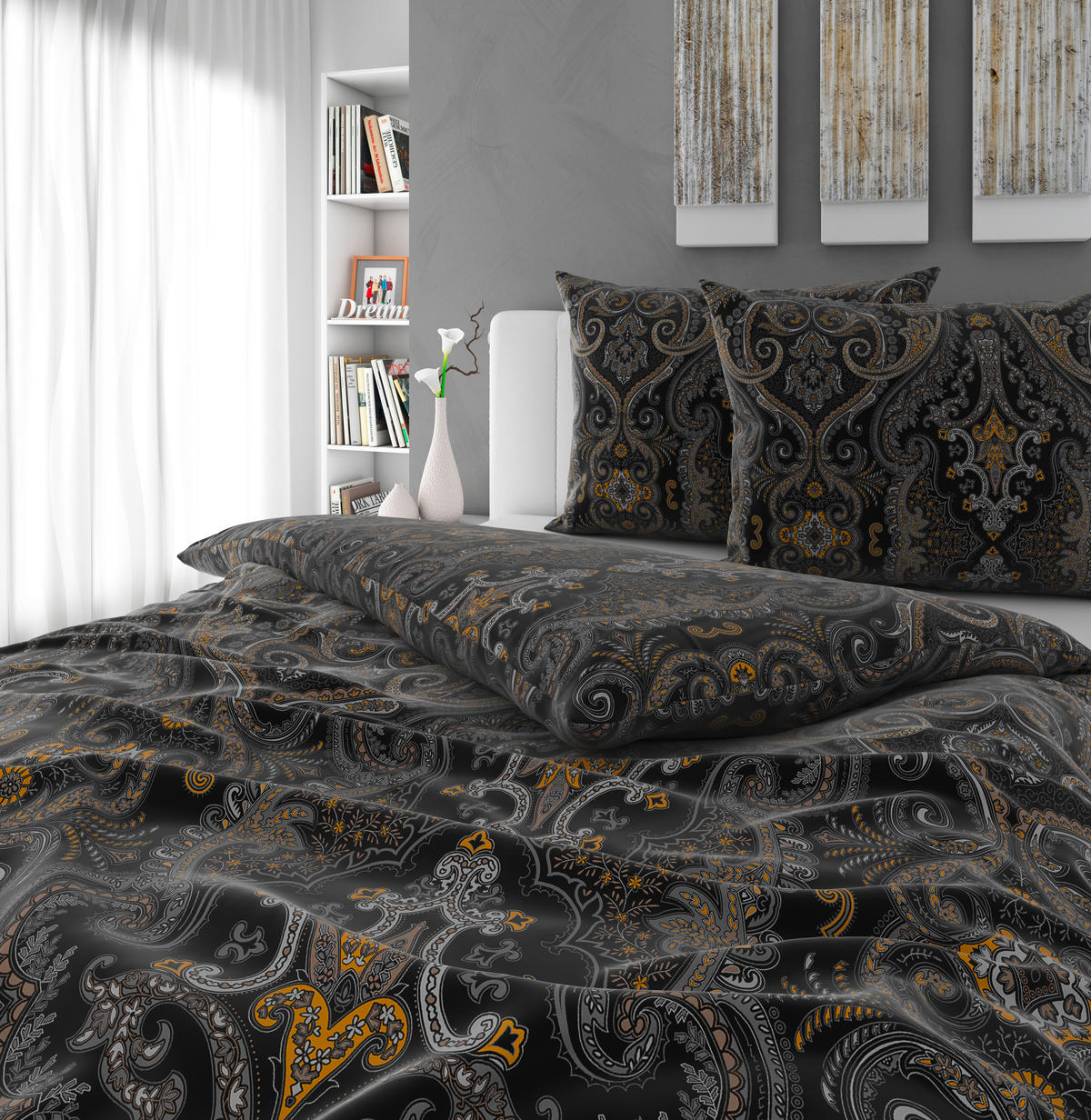 POSTELJNINA ELOISE 200/200 cm saten antracit  - antracit, Konvencionalno, tekstil (200/200cm) - Esposa