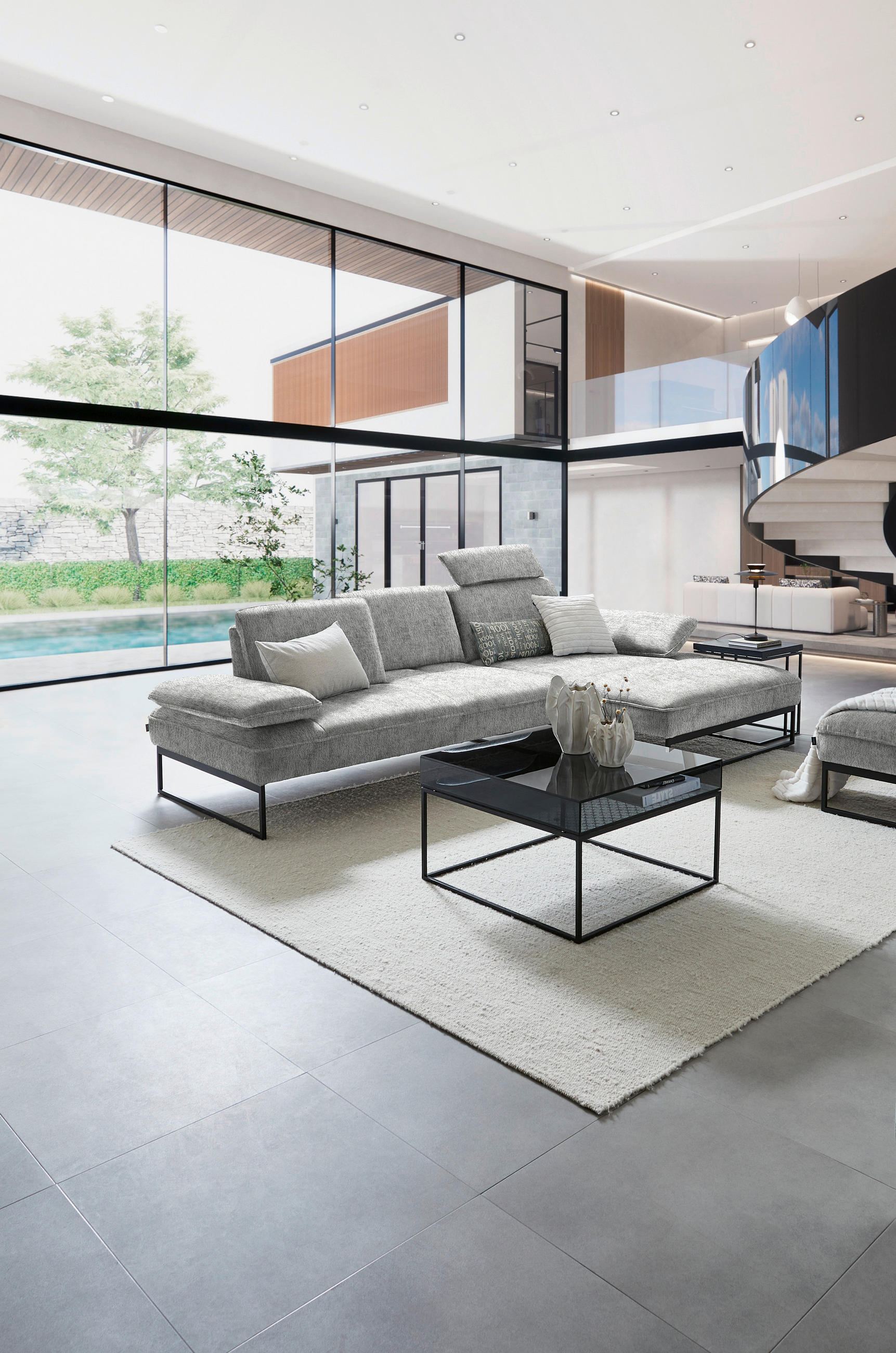 ECKSOFA in Chenille Hellgrau  - Anthrazit/Hellgrau, Design, Textil/Metall (310/160cm) - Joop!