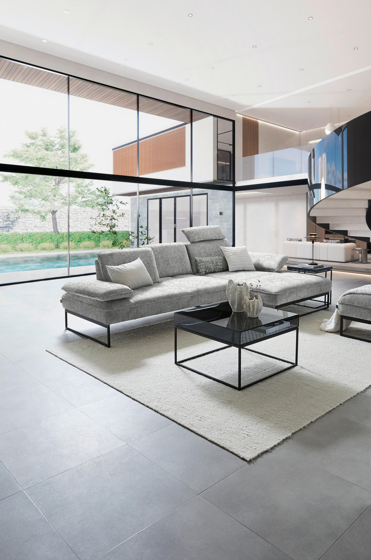 ECKSOFA in Chenille Hellgrau  - Anthrazit/Hellgrau, Design, Textil/Metall (310/160cm) - Joop!