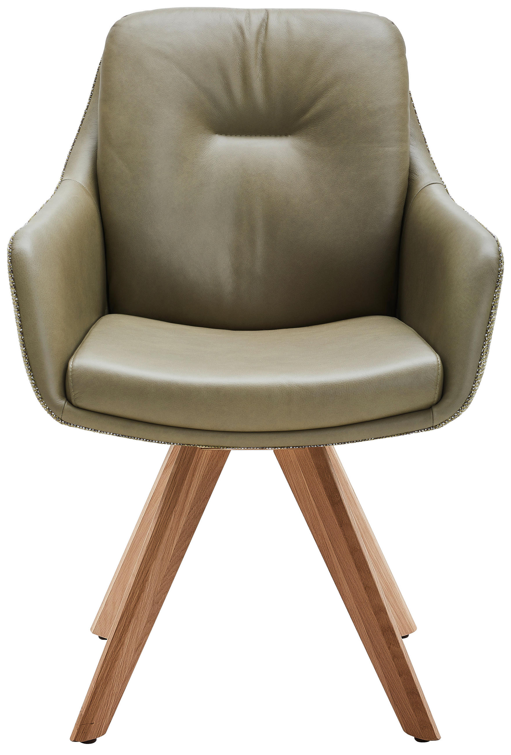 ARMLEHNSTUHL  in Webstoff Kombination Echtleder/Stoff pigmentiert  - Eiche Bianco/Olivgrün, Design, Leder/Holz (62/90/65cm) - Waldwelt