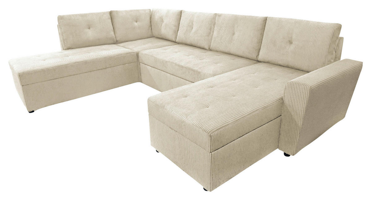 WOHNLANDSCHAFT in Cord Beige  - Beige/Schwarz, Design, Kunststoff/Textil (212/297/155cm) - MID.YOU