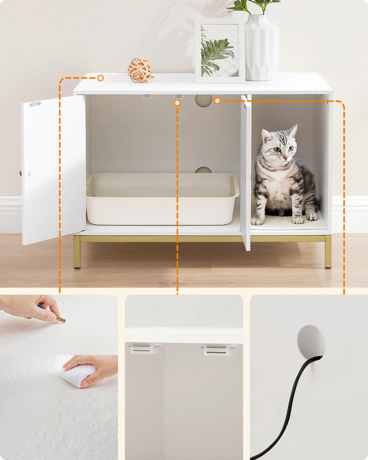 KATZENTOILETTE - Goldfarben/Weiß, Trend, Holzwerkstoff/Metall (80/55/50cm) - Boxxx