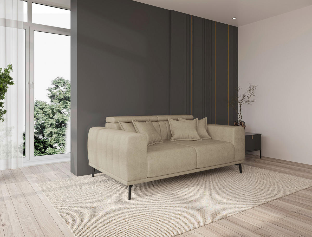 2-SITZER-SOFA Webstoff Beige  - Beige/Schwarz, KONVENTIONELL, Textil/Metall (200/80/110cm) - Carryhome