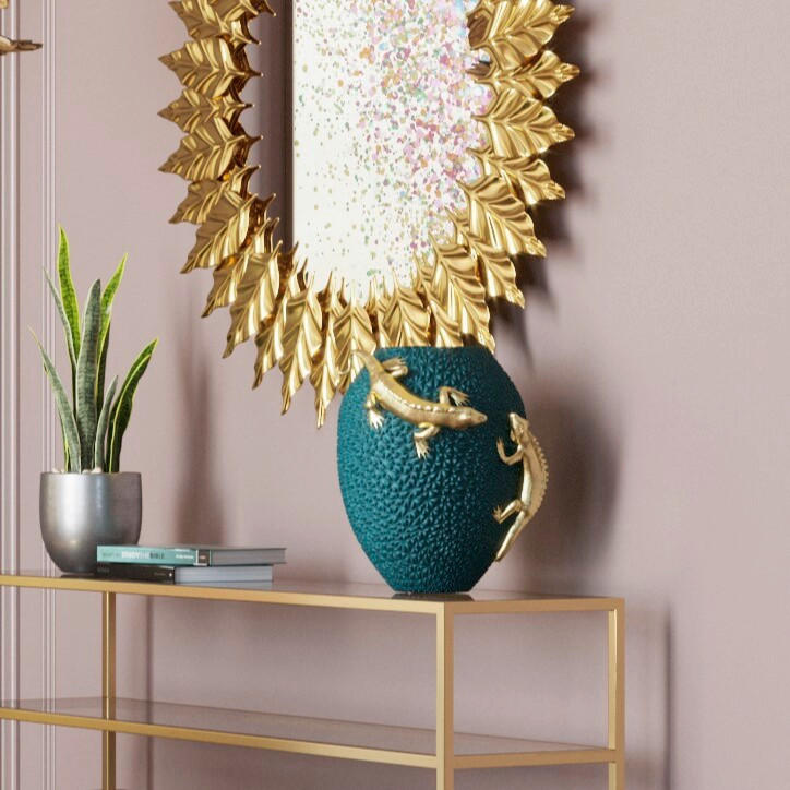 VASE 39 cm  - Dunkelgrün/Goldfarben, Design, Kunststoff (28/39/31cm) - Kare-Design