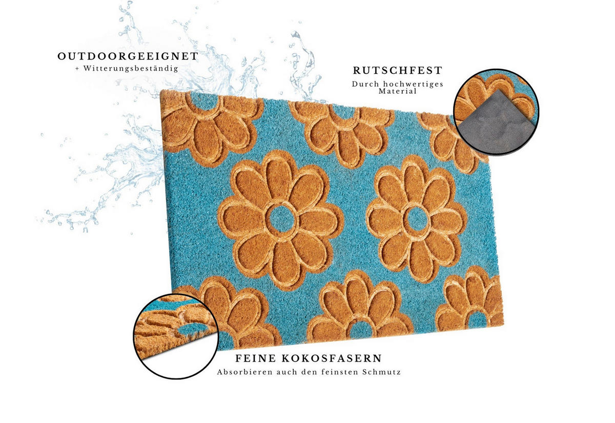 KOKOSMATTE 45/75 cm Mix Mats  - Hellbraun/Hellblau, Basics, Naturmaterialien/Kunststoff (45/75cm) - Hanse Home