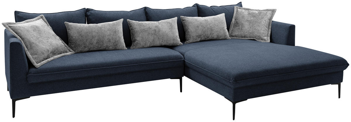 ECKSOFA PIAZZA Dunkelblau Flachgewebe  - Dunkelgrau/Schwarz, Design, Textil/Metall (321/187cm) - Livetastic