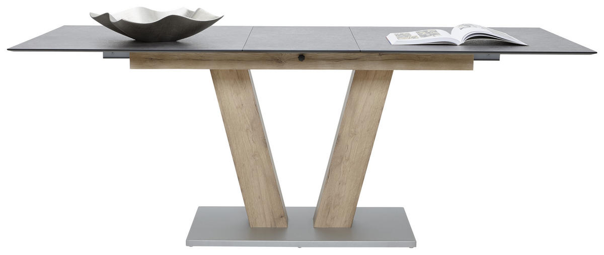 ESSTISCH Graphitfarben, Eichefarben rechteckig  ausziehbar  - Eichefarben/Graphitfarben, KONVENTIONELL, Holzwerkstoff/Kunststoff (140-180/90/77cm) - Voleo
